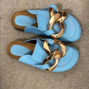 Blue and Gold Mules with Chunky Chain Design